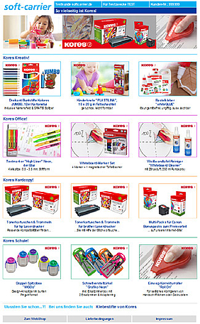 Auffallender Auftritt: die Kores-E-Mail- Werbung bei soft-carrier